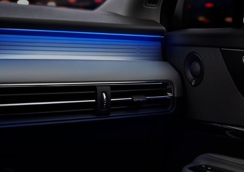 A thin available ambient blue lighting illuminates the pinstripe aluminum under an ebony dashboard, emitting a cool energy | Irwin Lincoln in Freehold NJ