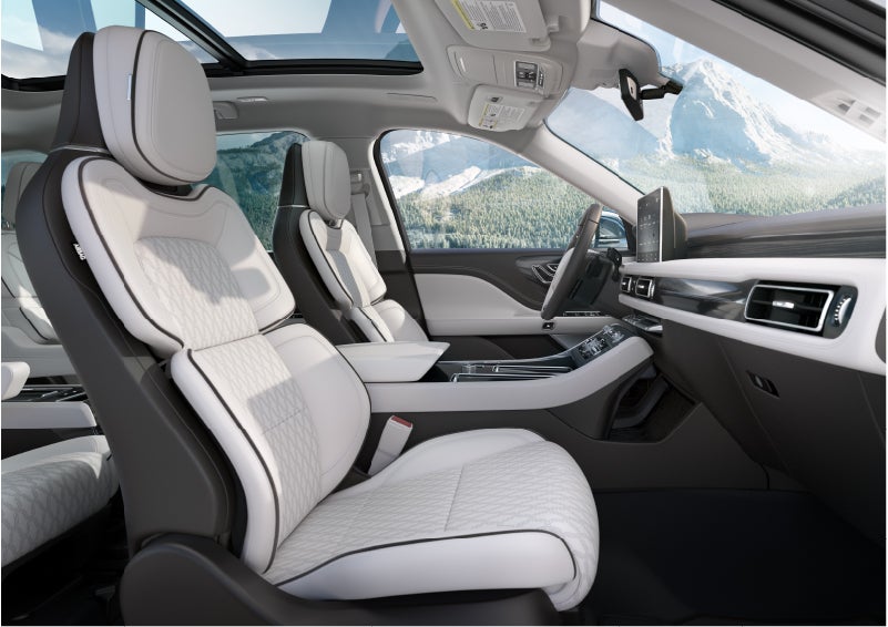 The interior of a Lincoln Aviator® Black Label model is shown in the Chalet theme | Irwin Lincoln in Freehold NJ