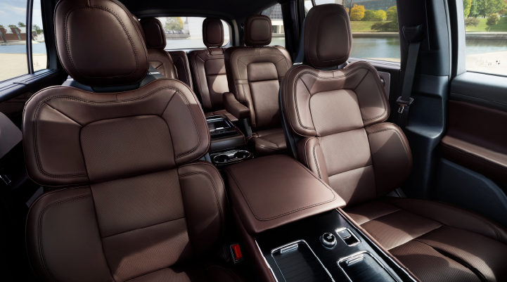 The cabin of the 2025 Lincoln Aviator® SUV is shown with black and brown accents. | Irwin Lincoln in Freehold NJ