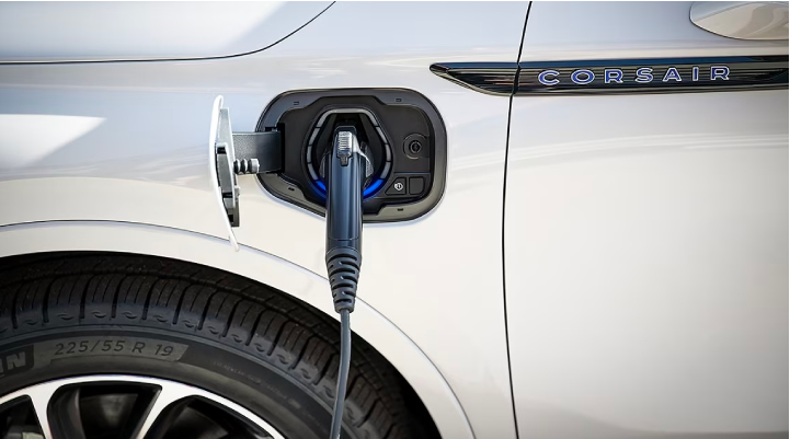 An electric charger is shown plugged into the charging port of a Lincoln Corsair® Grand Touring
model. | Irwin Lincoln in Freehold NJ