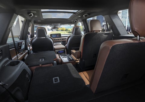 One side of the PowerFold® third-row seat and a second-row seat are folded forward in the 2026 Lincoln Aviator® SUV. | Irwin Lincoln in Freehold NJ